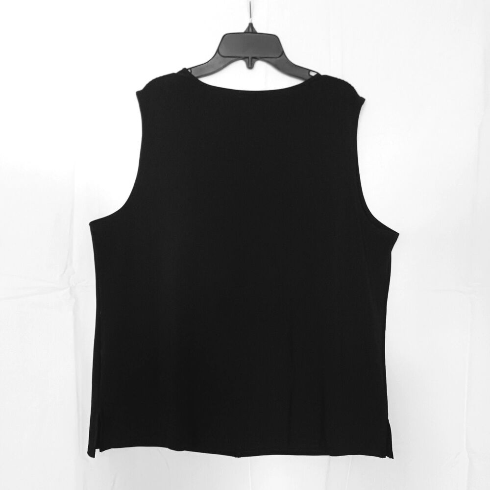 Roz & Ali Women's XL Black Sleeveless V Neck Pullover Blouse Stretch Ruffle - Picture 2 of 9